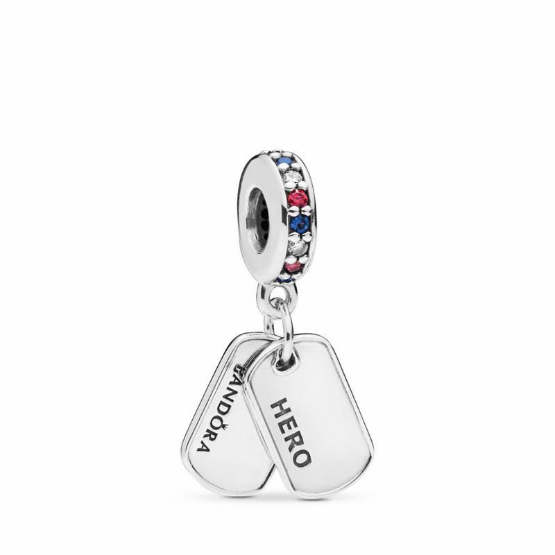 Pandora Australia Hero Dog Tag Dangle Charm - Sterling Silver | VNMSKE928